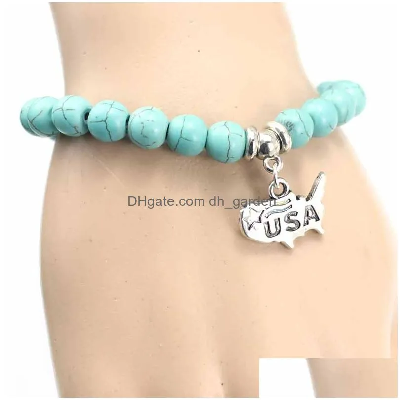 Charm Bracelets New Arrival 8Mm Turquoise Bead Hamsa Hand Charm Bracelets Turkish Ethnic Relins Jewelry Women Usa Yoga Drop Dhgarden Dhya7