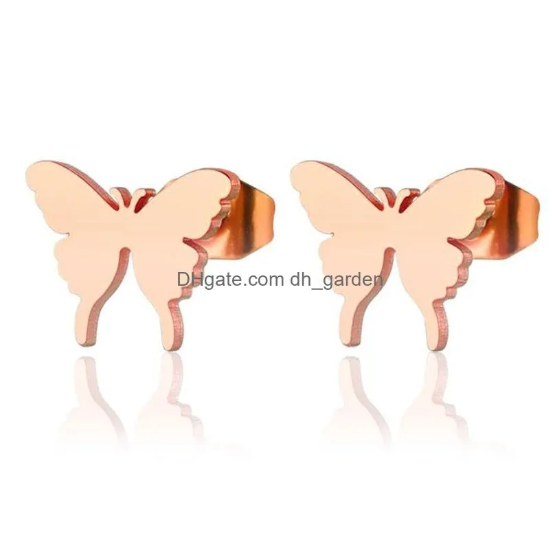 Dangle & Chandelier Fashion 4 Color Butterfly Stainless Steel Stud Earrings For Women Girls Gold Sier Rose Black Earring Je Dhgarden Dhakt