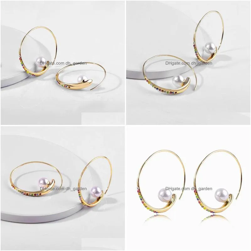 Hoop & Huggie New Fashion Pearl Colorf Crystal Big Hoop Earrings For Women Gold Metal Copper Large Circle Round Jewelry Who Dhgarden Dhqa7