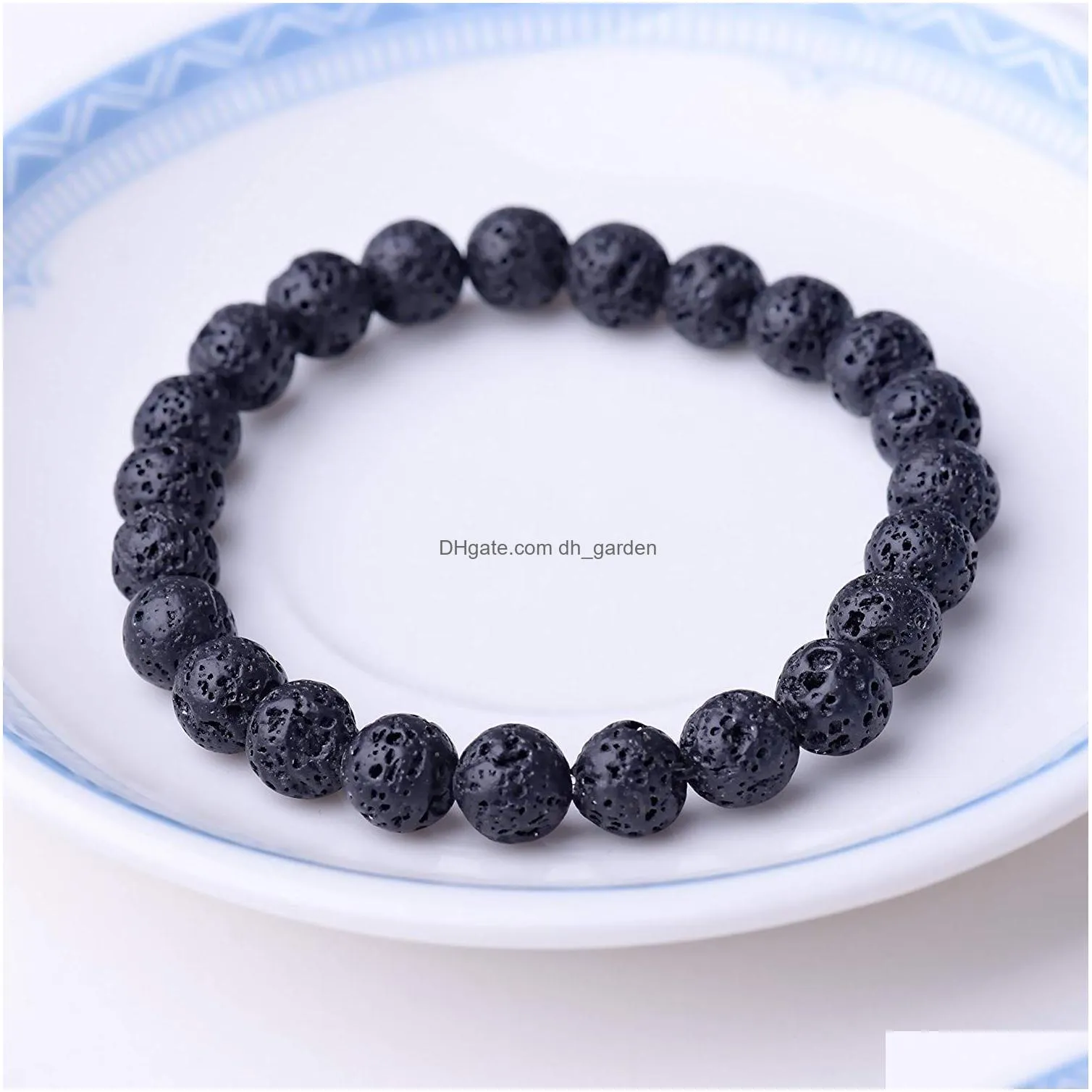 Beaded 8Mm Black Natural Lava Stone Bead Bracelet For Men Women Adjustable Oil Per Diffuser Healing Stretch Yoga Jewelry Dr Dhgarden Dhafy