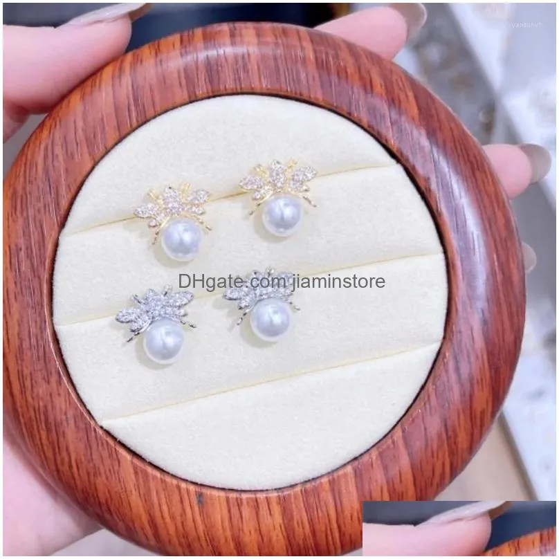 Stud Earrings Small Bee Pearl Ear Studs With Design Simple Cute And Fashionable For Drop Delivery Dhl9Z