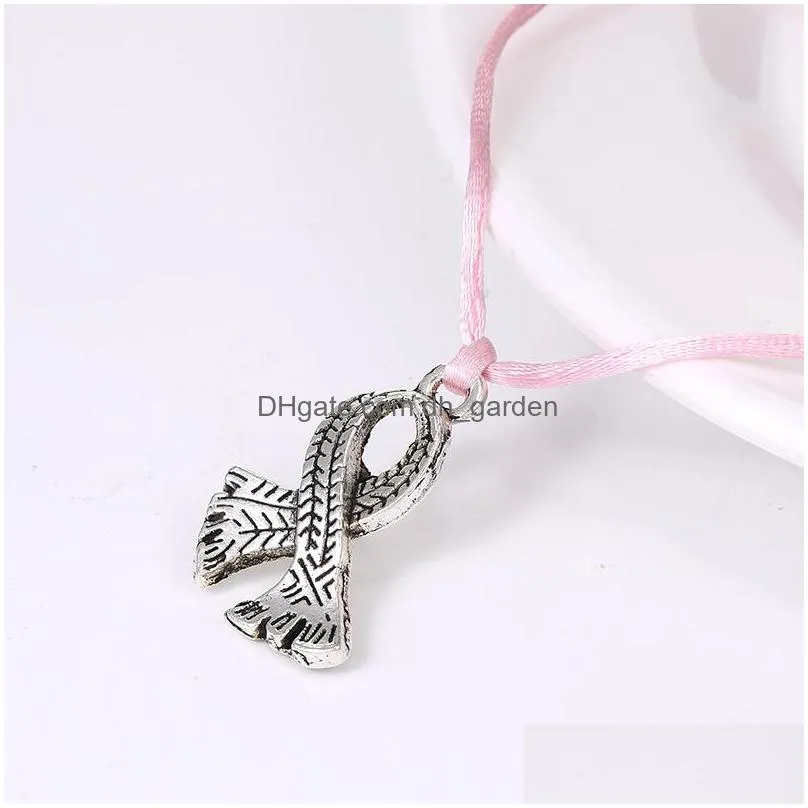 Chain New Arrival Breast Cancer Awareness Charm Bracelet For Women Handmade Braided Pink Rope Chain Vintage Sier Pendant Je Dhgarden Dht5H