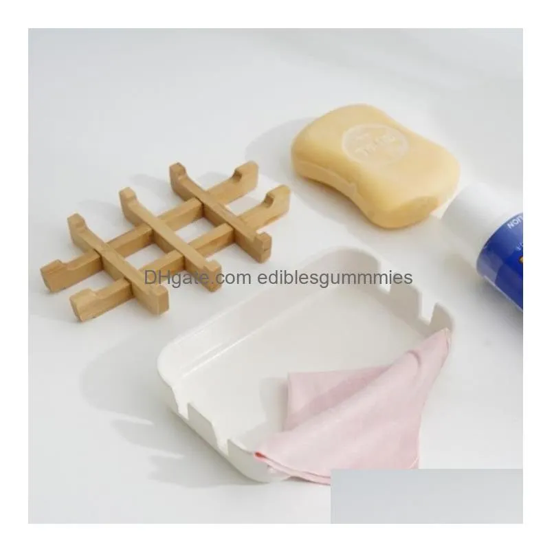 creative modern simple bathroom anti slip bamboo fiber soap dish tray holder 13.2x8.5x2.5cm june23