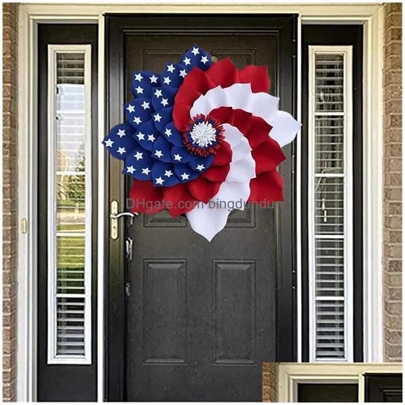 Decorative Flowers & Wreaths Decorative Flowers Wreaths Patriotic Wreath Front Door Decorations 4Th Of Jy Independence Day American Fl Dhp2A