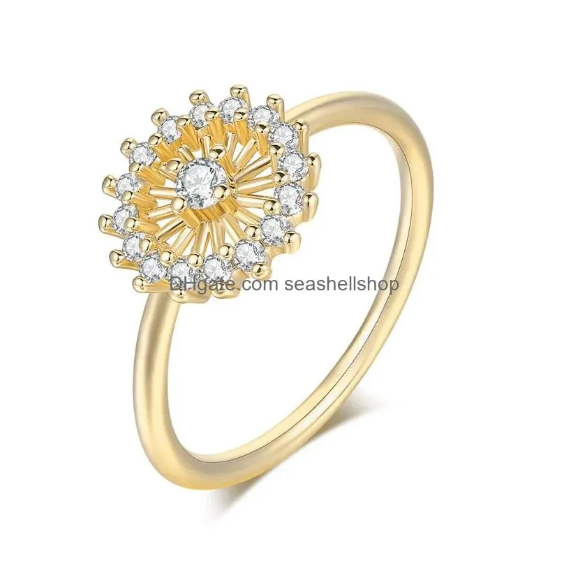 Cluster Rings Double Fair Sun Flower Rings For Women Crystal Cz Rose Gold Color Party Birthday Gift Midi Ring Fashion Jewelry R904224 Dhvve