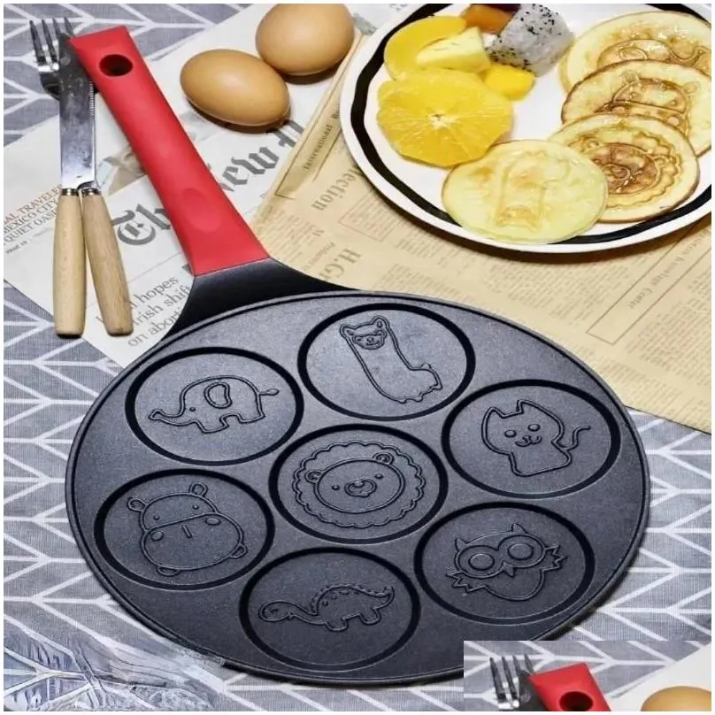 pans home kitchen seven hole breakfast frying pan cute animal face design nonstick multifunctional pancake egg dumpling cooker