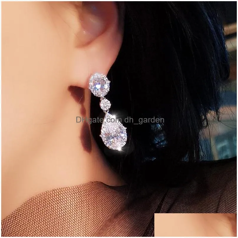 Stud Fashion Sier Plated 3A Cubic Zirconia Waterdrop Drop Earring For Women Elegant Copper Inlaid Cz Gift Brides Bridesmaid Dhgarden Dhoiy