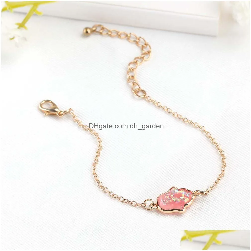 Chain New Arrival Nature Resin Hamsa Hand Charm Bracelet For Women Adjustable Size Chain Fashion Jewelry Wholesale Drop Del Dhgarden Dh4Xm