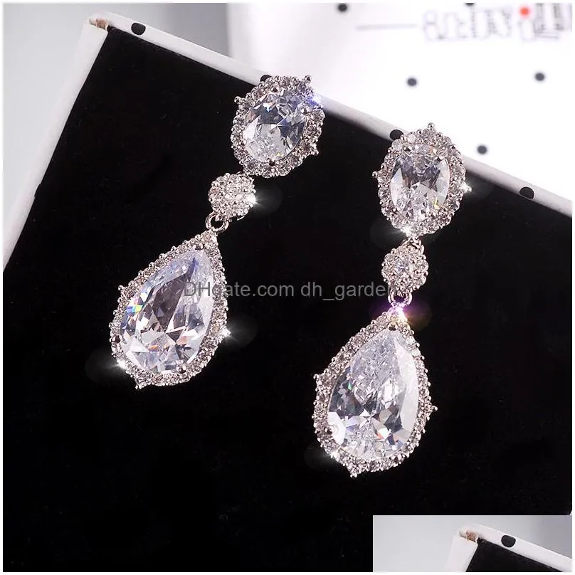 Stud Fashion Sier Plated 3A Cubic Zirconia Waterdrop Drop Earring For Women Elegant Copper Inlaid Cz Gift Brides Bridesmaid Dhgarden Dhoiy