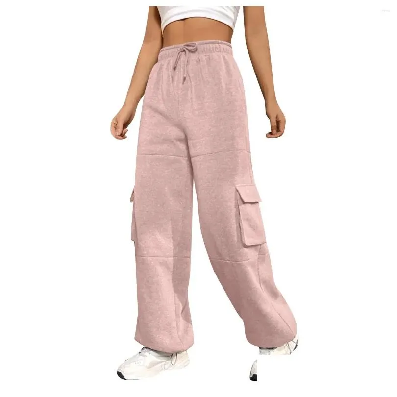 women`s pants basic sweatpants casual drawstring elastic waist spring fall solid straight cargo style with pockets