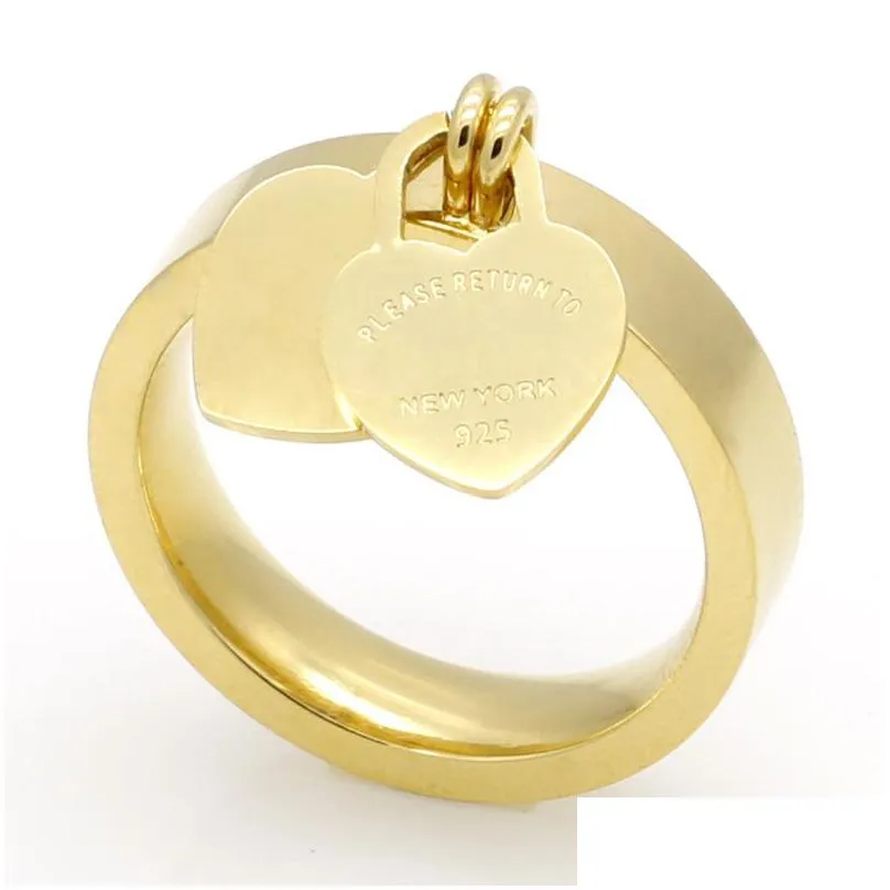 Wedding Rings 316L Titanium Steel Gold Plated Love Ring For Women Designer Heart Rings Wedding Luxury Moissanite Diamond Channel Jewe Dhleh