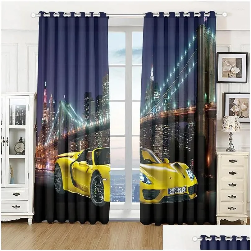 curtain 3d print cool truck sports car series drape 2 pieces shading window for living room bedroom hook decor