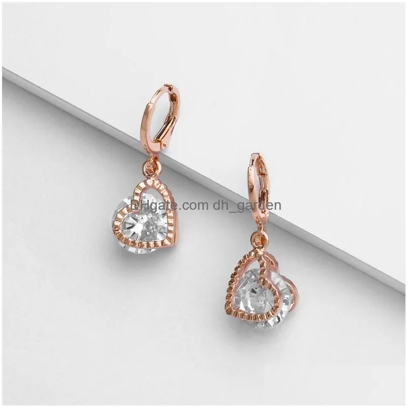 Stud Newest Rose Gold Plated Heart Shape Cubic Zirconia Drop Earring For Women Elegant Crystal Gift Brides Bridesmaids Drop Dhgarden Dhgit