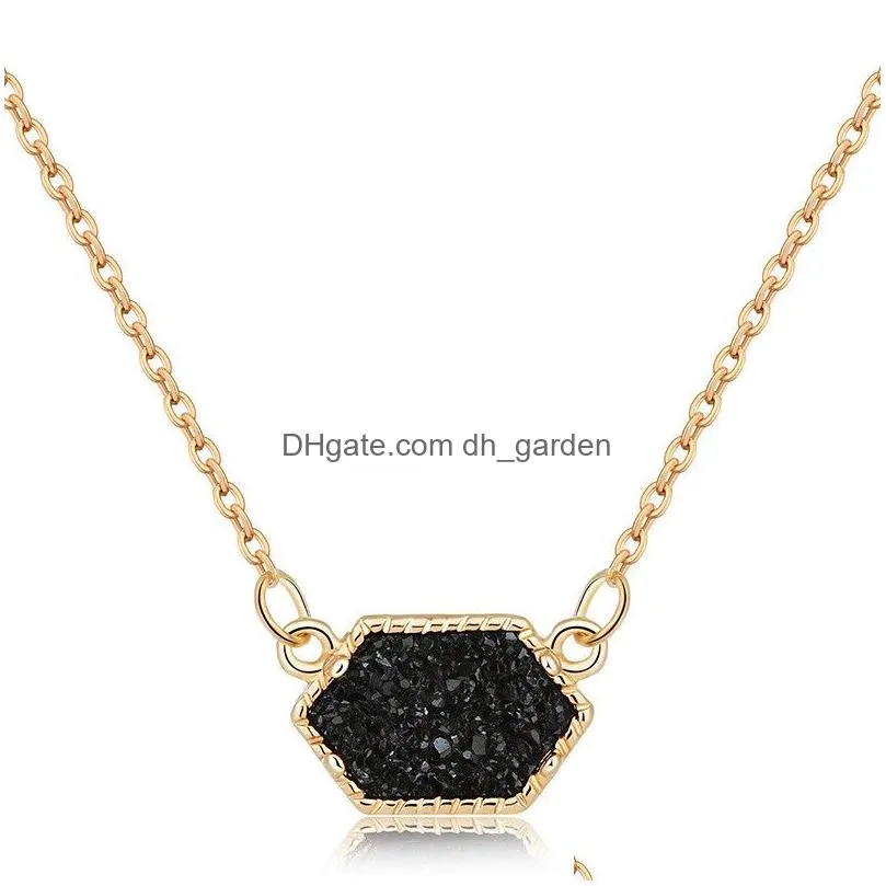 Pendant Necklaces High Quality Geometry Stone Crystal Pendant Necklace For Women Resin Sier Gold Plating 10 Color Fashion Je Dhgarden Dh01Z