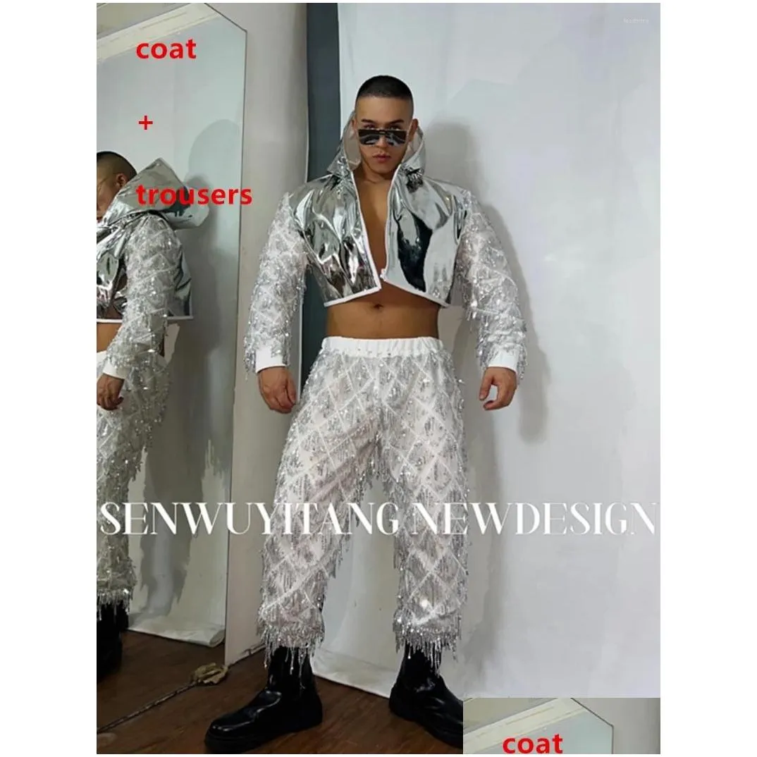 stage wear silver mirror face theme party men`s and women`s nightclub bar gogo hip hop christmas year performance dress