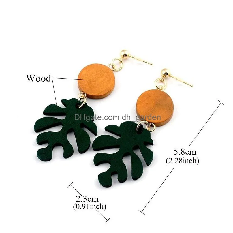 Dangle & Chandelier New Fashion Bohemen Green Leaf Dangle Wood Earring For Women Elegant Summer Beach Party Jewelry Drop De Dhgarden Dhqmk