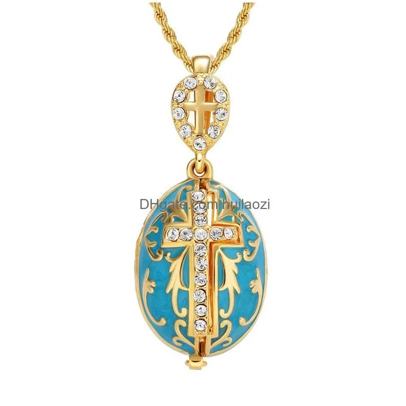 test jewelry enamel handmade easter jesus cross faberge egg pendant charm crystal rhinestone necklace piercing gift to women5681980