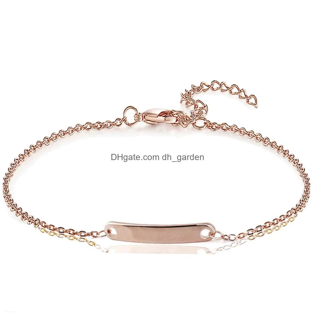 Chain Fashion Stainless Steel Bracelet Gold Can Custom Name Id Initial Charm Bracelets Blank Bar For Women Personalize Jewe Dhgarden Dhitg