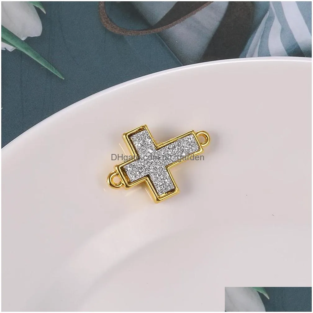 Charms New Resin Cross Druzy Stone Pendant For Necklaces Bracelet Earrings Geometric Natural Gold Women Girls Jewelry Drop D Dhgarden Dhmul