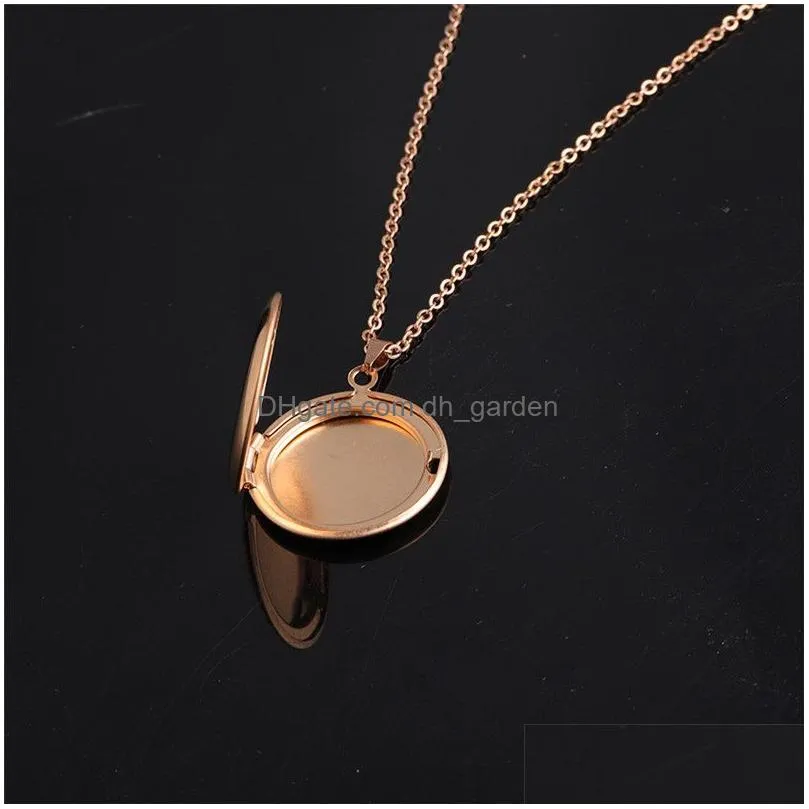 Pendant Necklaces Round Stainless Steel Memory Openging Locket Necklace Family Po Magic Diy Engraveable Jewelry Gift For Bab Dhgarden Dhe7V