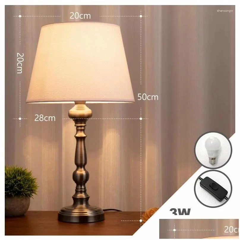 Table Lamps Retro Home Deco Cloth Lamp Bedroom Bedside American Living Room Art Vintage Wedding Luminaria Drop Delivery Dhcjm