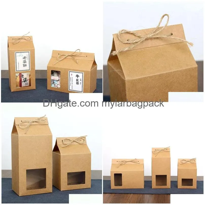 Gift Wrap Paper Packing Bags Tea Packaging Cardboard Kraft Bag Clear Window Box For Cake Cookie Food Storage Standing Up Drop Delivery Dhco0