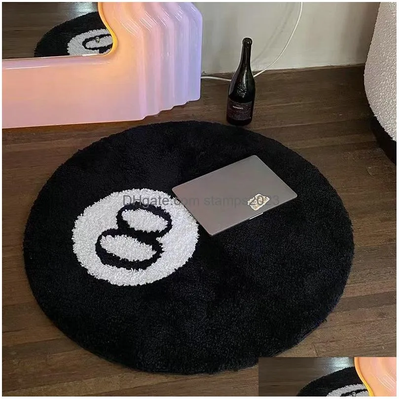 Carpets Lakea Halloween 8 Ball Rug Indoor Home Decoration Spooky Gifts Accent Round Tufting Soft Horror Movie Mat 230506 Drop Deliver Dhnhm