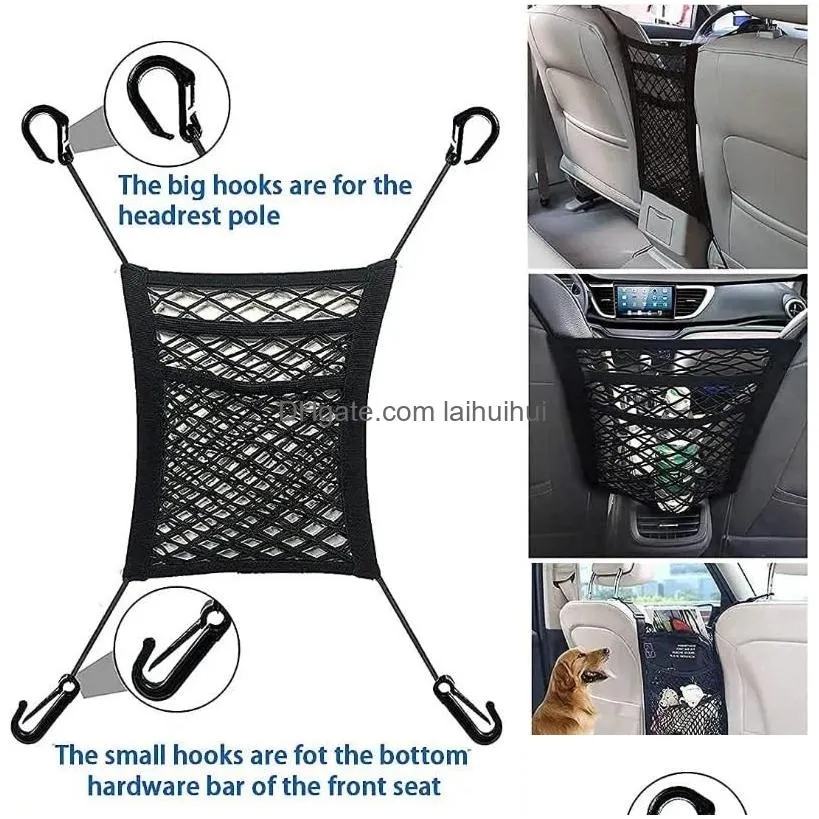 car organizer 3-layer mesh seat back net bag barrier of backseat pet kids cargo tissue purse holder driver storage netting pouch