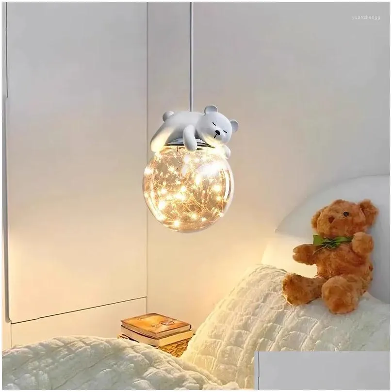 Chandeliers Simple Baby Room Modern Cute Childrens White Bear Lamps Girl Boy Bedroom Bedside Chandelier Glass Lights Drop Delivery Dhxpi