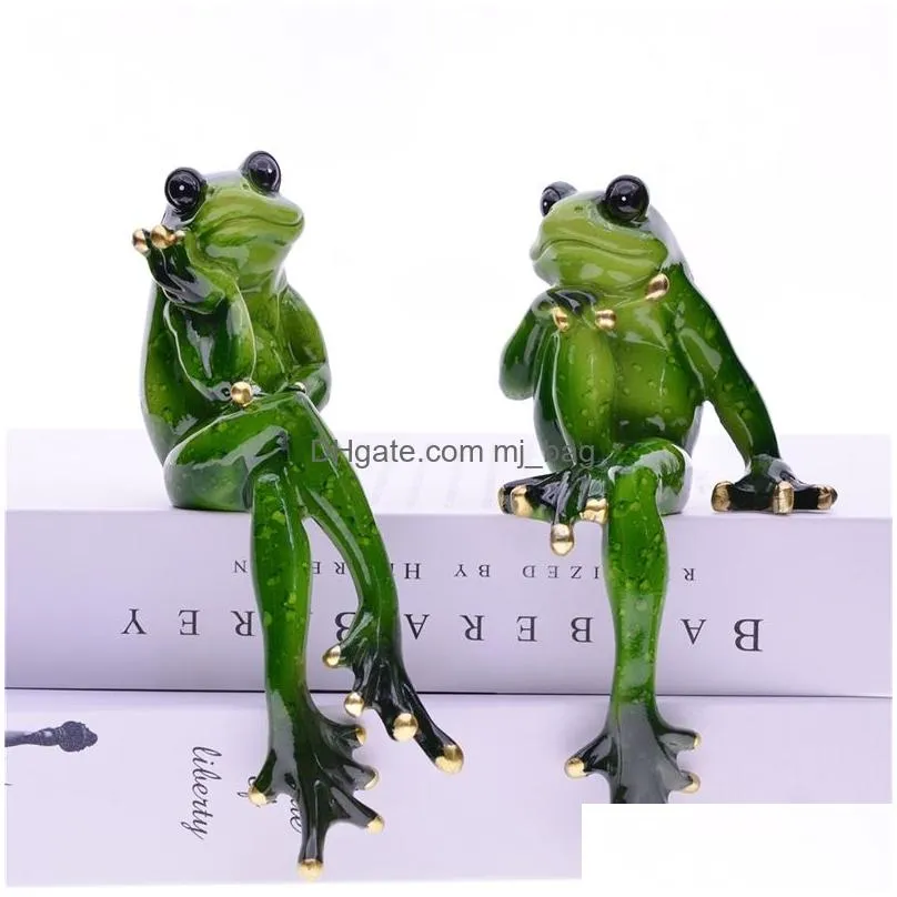 Decorative Objects & Figurines Myblue 2Pcs/Set Kawaii Garden Animal Resin Thinking Couple Frog Figurine Miniature Nordic Home Room Tab Dh8X9