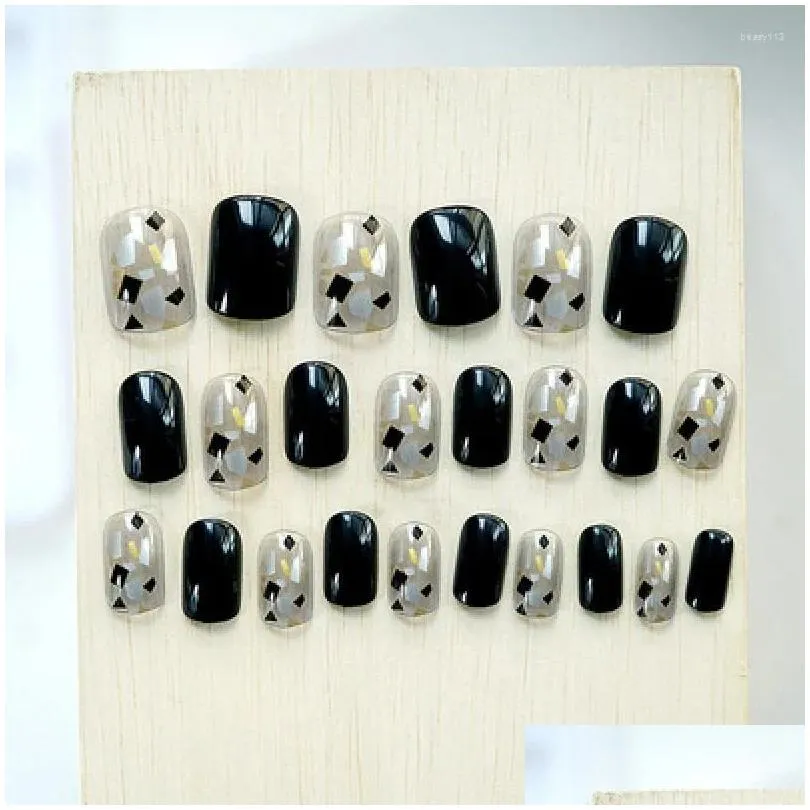 nail stickers black silver gold shell fake nails wear finished 24