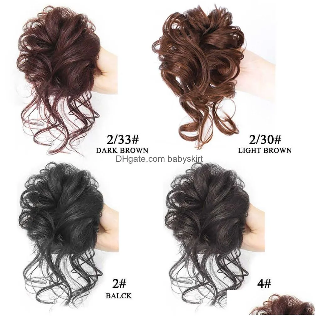 Synthetic Wigs Synthetic Chignon Messy Scrunchies Elastic Band Hair Bun Curly Updo Hairpiece High Temperature Fiber Natural Fake Hair Dhi5C