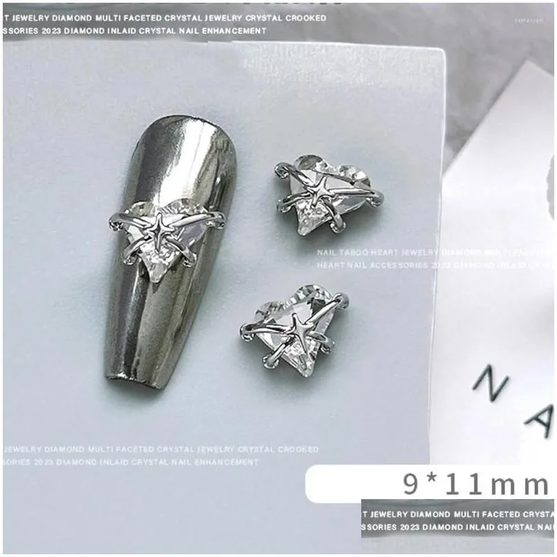 nail art decorations 10pcs diamonds peach heart charm 3d super flash zircon pointed bottom crystal nails luxury diy manicure