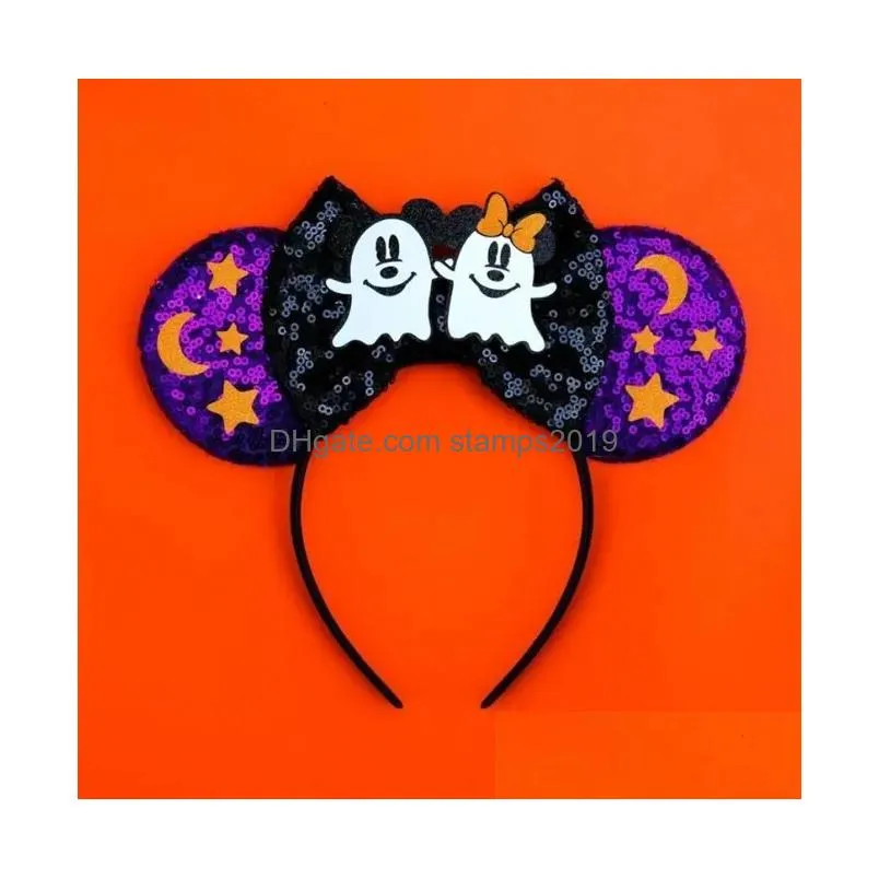 hair accessories halloween mouse ears headband girls festival sequins bow for women party cosplay band gift kids adult 220928