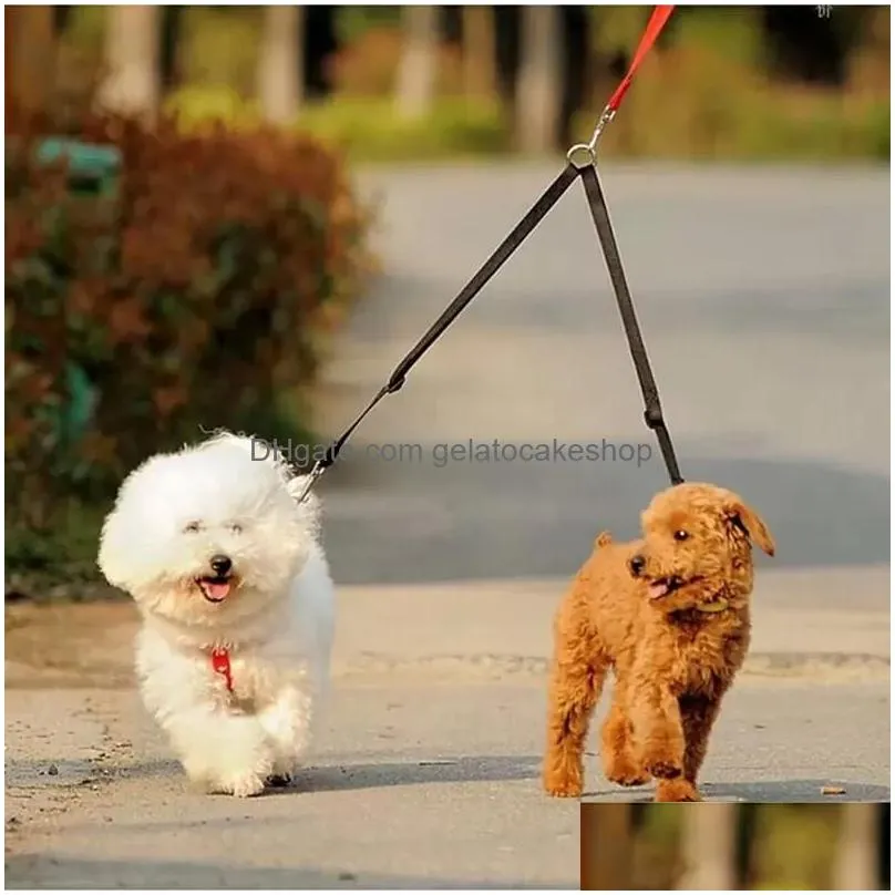 durable nylon dog double walking leashes couple puppy dog 2 way collar leash pet traction lead rope belt accessories