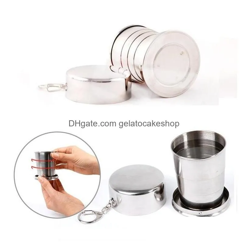 20pcs stainless steel portable outdoor wine cup travel camping folding collapsible cup metal telescopic keychain 75ml 140ml 240ml