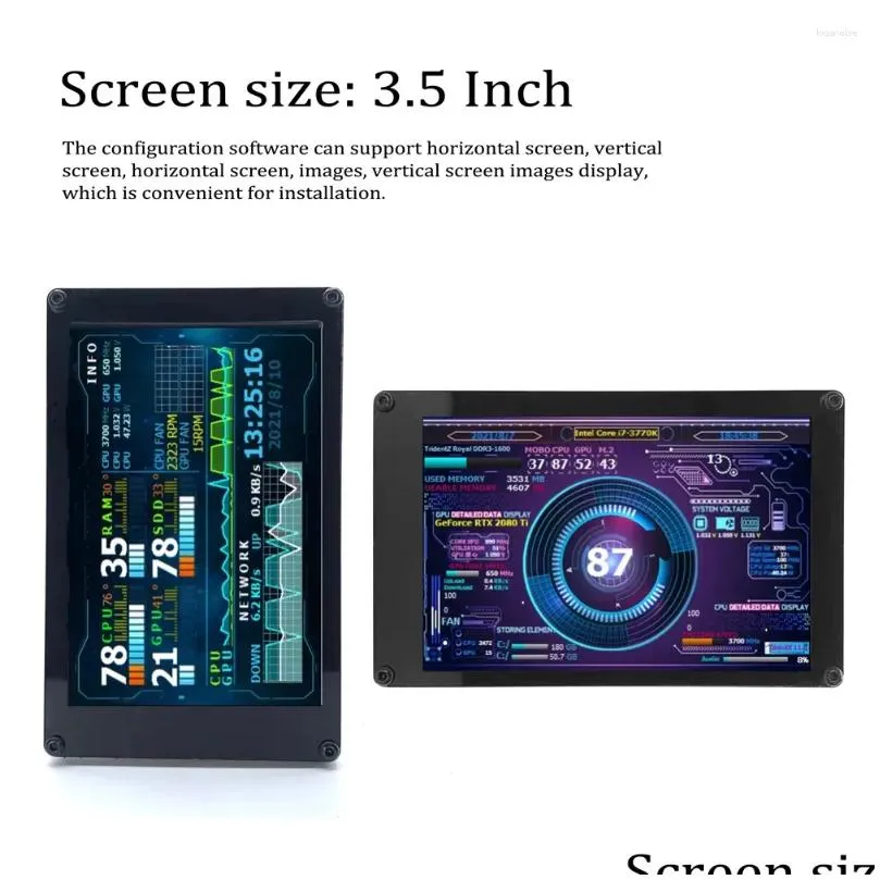 3.5`` ips usb secondary screen computer monitor 360° rotation cpu gpu ram hdd display freely aida64 mini