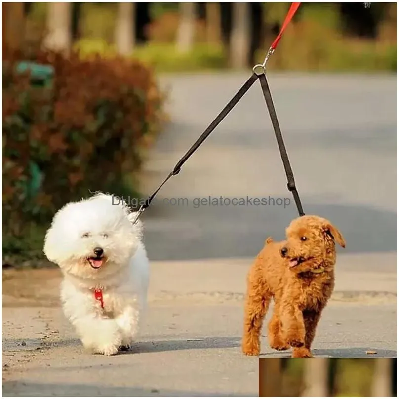 double nylon dog walking leashes couple puppy dog 2 way collar leash pet traction lead rope belt