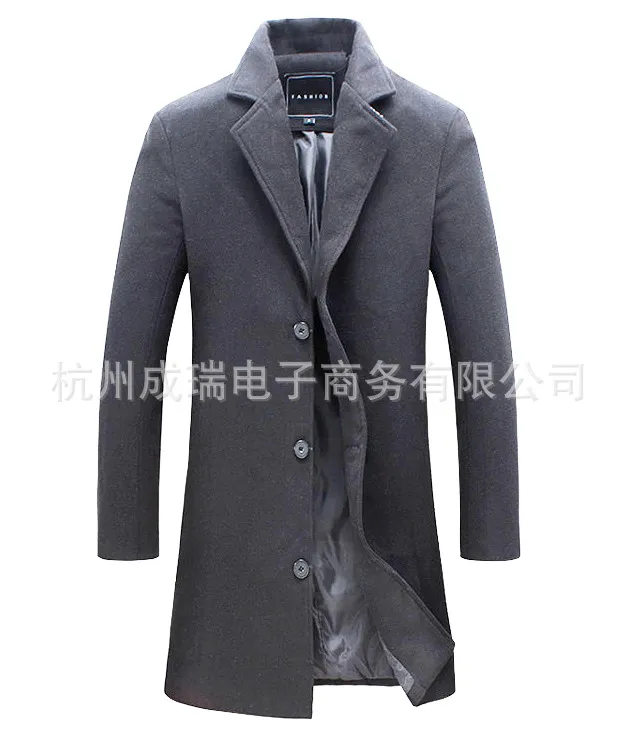 straight hair autumn and winter mens woolen coat mens slim mid-length trench coat mens tweed coat