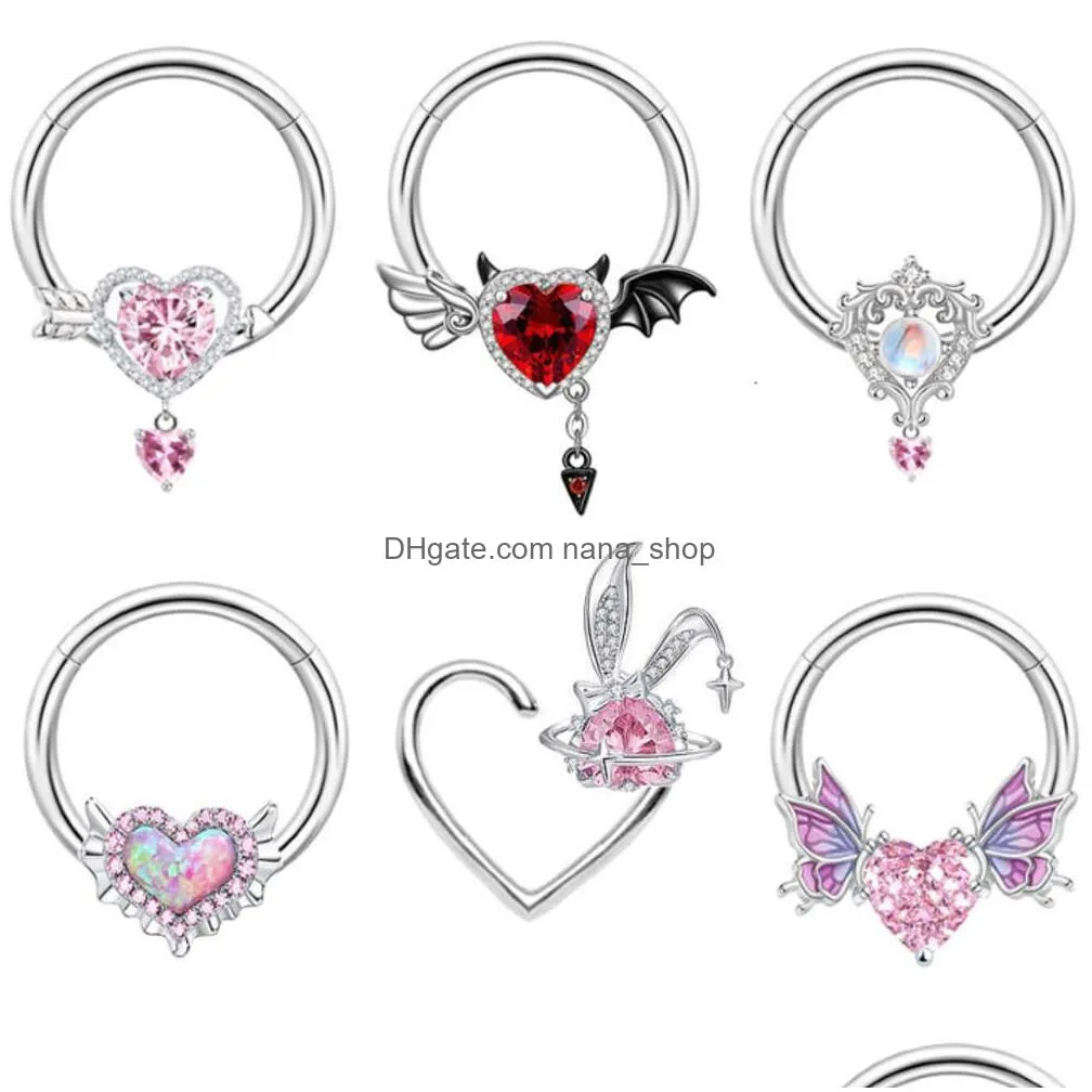 Belly Chains Gaby Heart Septum Clicker Stainless Steel Surgical Piercing Nose Ring Bk Dangle Jewelry Drop Delivery Jewelry Body Jewel Dhd5I