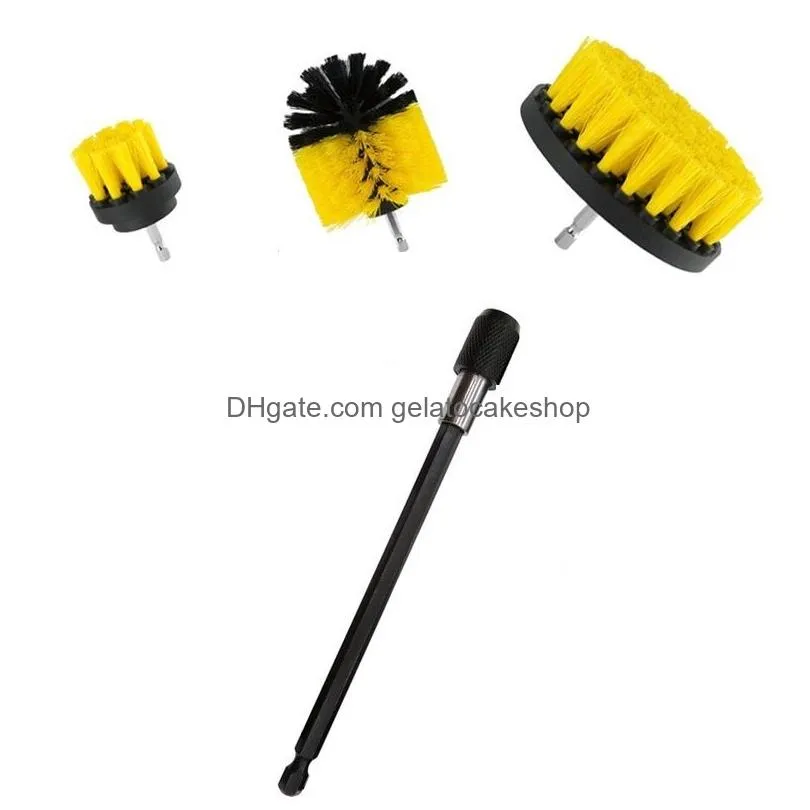 4pcs/set power scrub drill cleaning brush with stainless steel extension rod for bathroom shower tile grout cordless scrubber attachment brushes