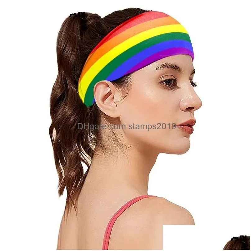 rainbow headband colorful stripes lgbt sweat bands pride headband stretchy athletic ear protection head wraps unisex for running