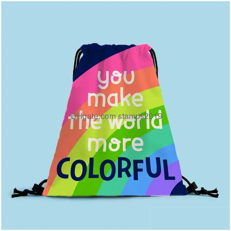 lgbt drawstring bag pride rainbow design creative storage bag homosexual polyester stretch backpack