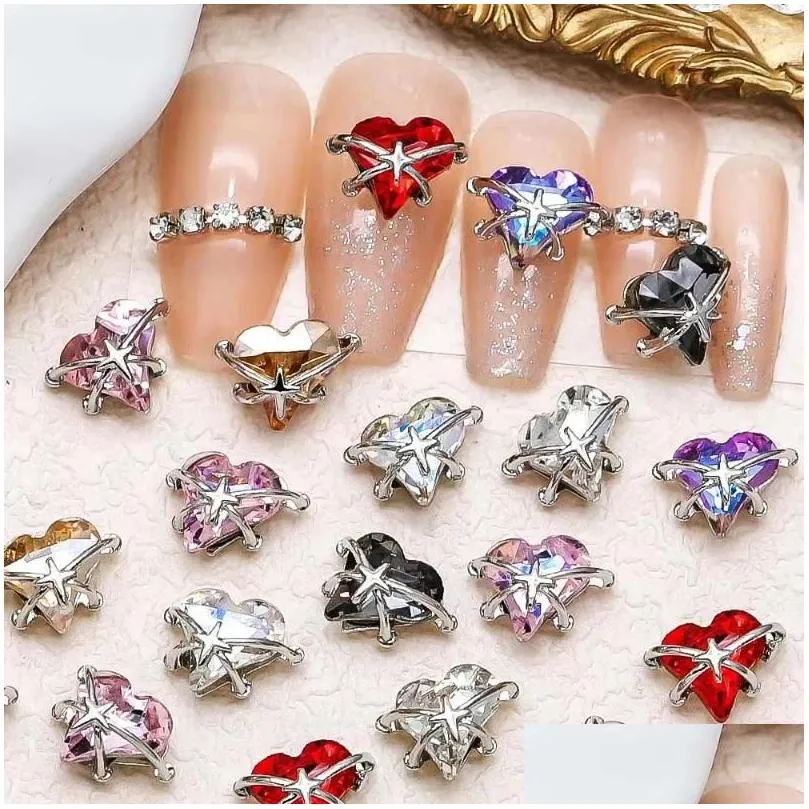 nail art decorations 10pcs diamonds peach heart charm 3d super flash zircon pointed bottom crystal nails luxury diy manicure