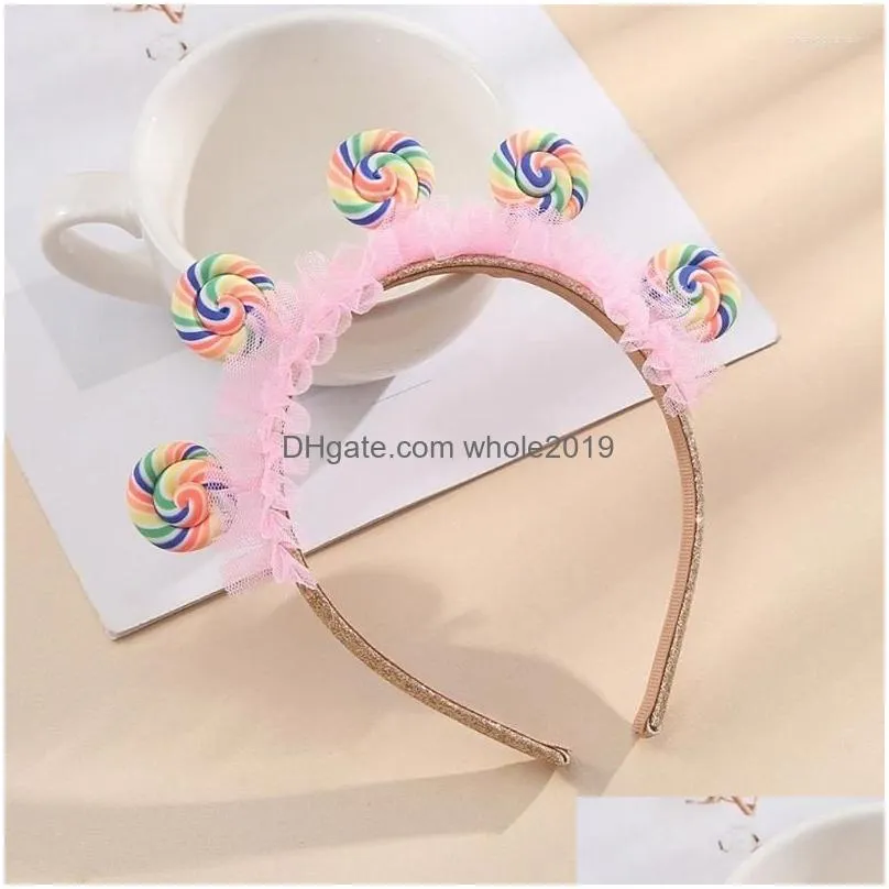 Hair Clips & Barrettes Hair Clips Children Day Kids Headband Pleated Lace Lollipop Hoop For Adt Teen Drop Delivery Jewelry Hairjewelr Dhgdd