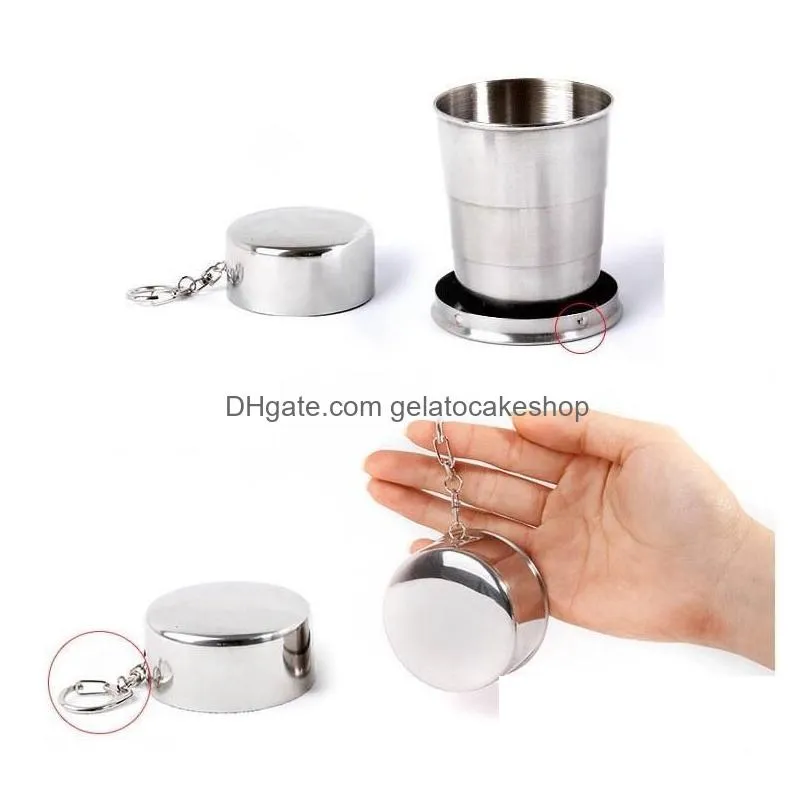 20pcs stainless steel portable outdoor wine cup travel camping folding collapsible cup metal telescopic keychain 75ml 140ml 240ml