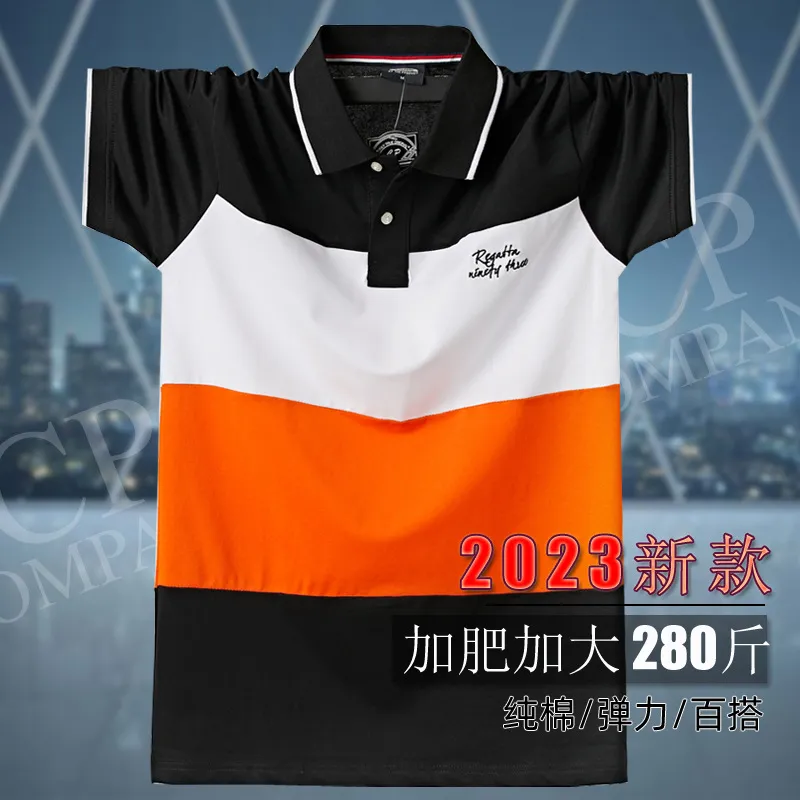 2023 summer new oversized short-sleeved polo plus fat mens lapel t-shirt europe and americawork paul 5161