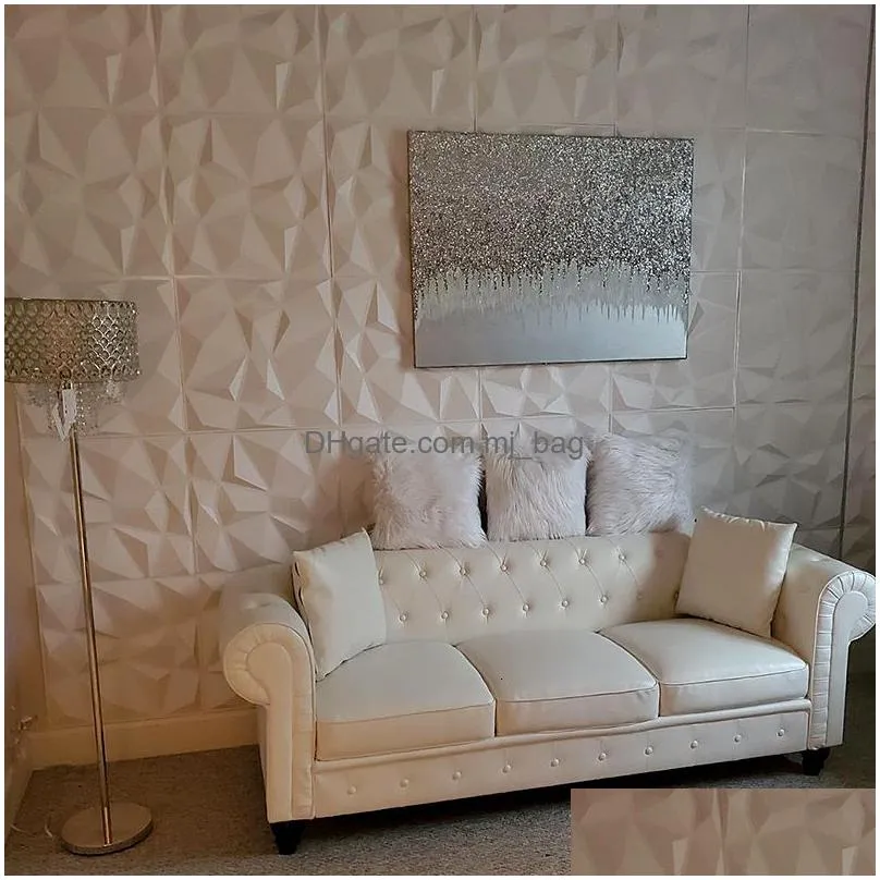 Wall Stickers 30X30Cm Decorative 3D Panels In Diamond Design Matt White Wallpaper Mural Tilepanelmold 90S Aesthetic Room Bathroom Dro Dhbxn