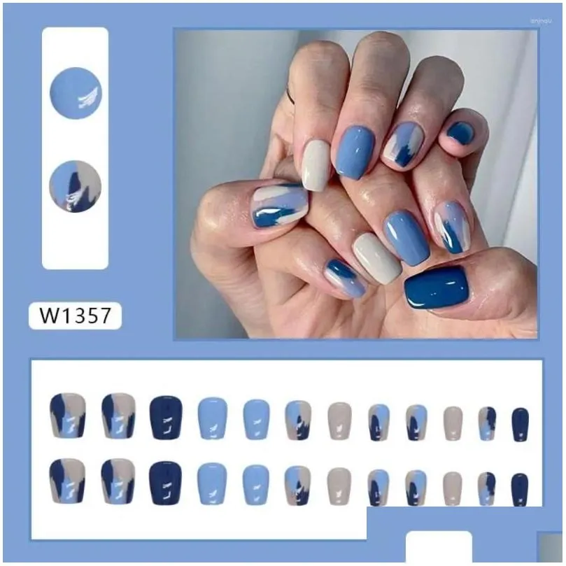 false nails square head french fake fashion wearable manicure full cover press on nail girl