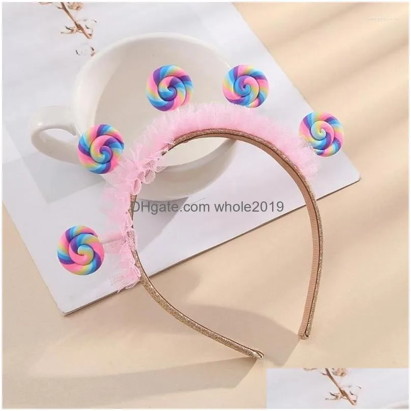 Hair Clips & Barrettes Hair Clips Children Day Kids Headband Pleated Lace Lollipop Hoop For Adt Teen Drop Delivery Jewelry Hairjewelr Dhgdd